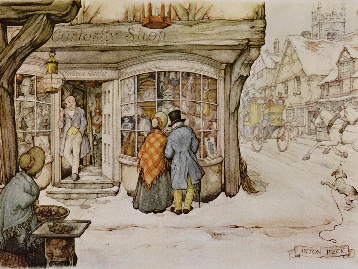 Anton Pieck's Corner Store on Snowy Street Canvas Art Prints