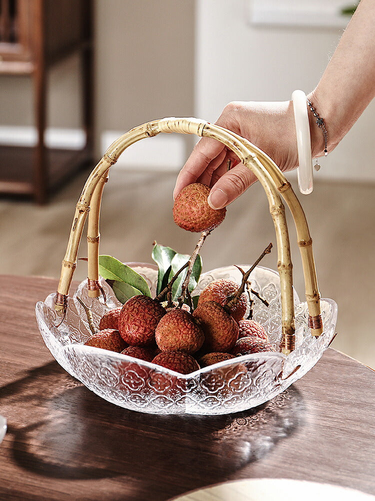 IwaiLoft 竹の持ち手 ガラスの盛り鉢 盛器 ラス盛り鉢 ガラス 大鉢