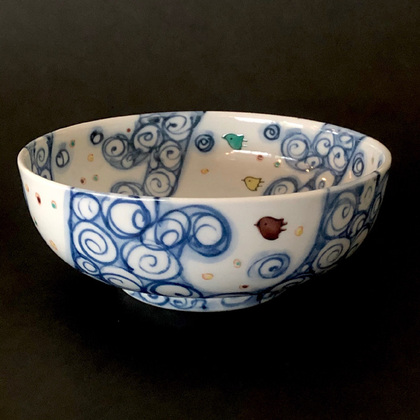 金沢駅前 九谷焼黒龍堂: 鈴木晶子 波千鳥5.5号浅鉢