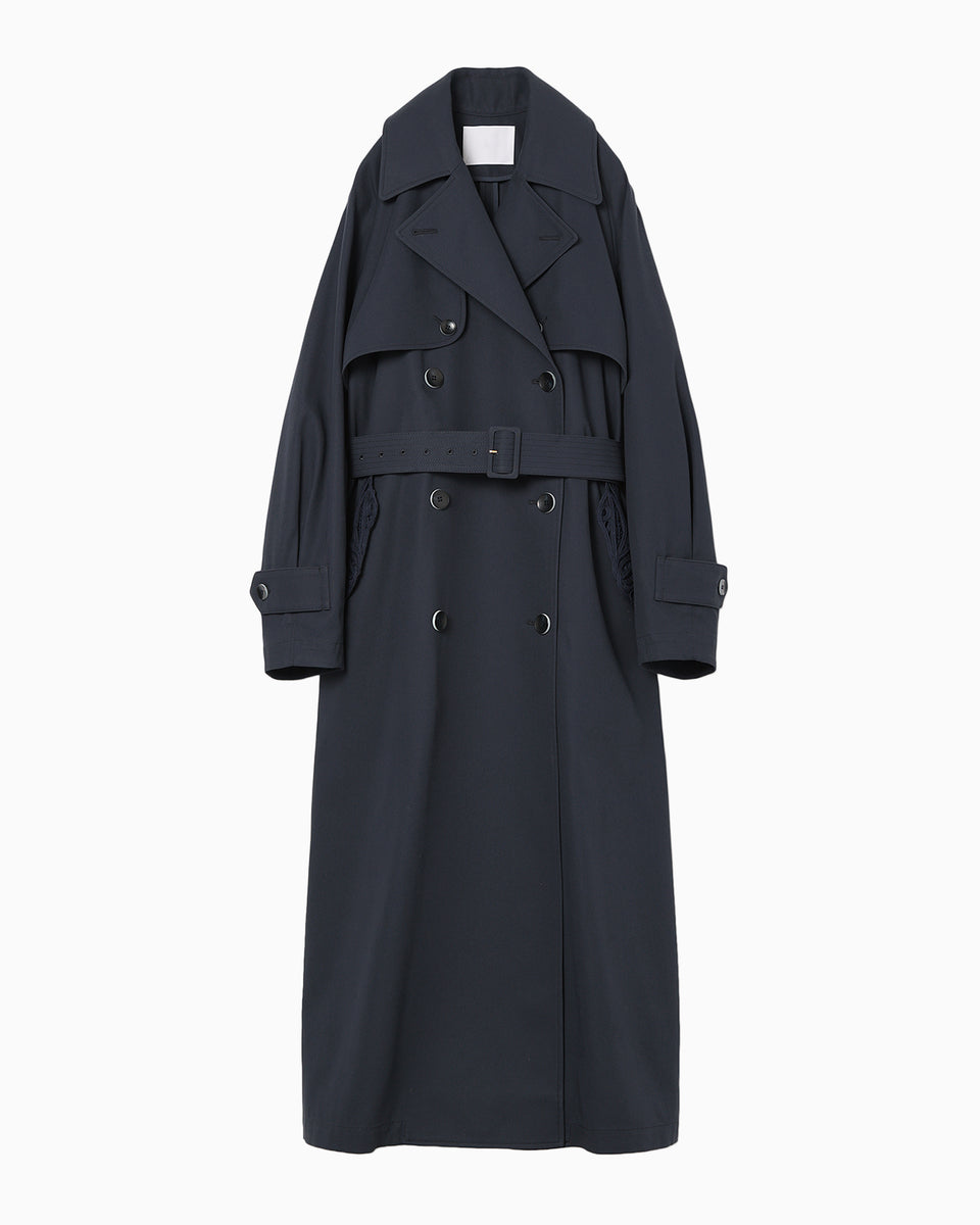 Cording Embroidery Detailed Trench Coat - navy - Mame Kurogouchi