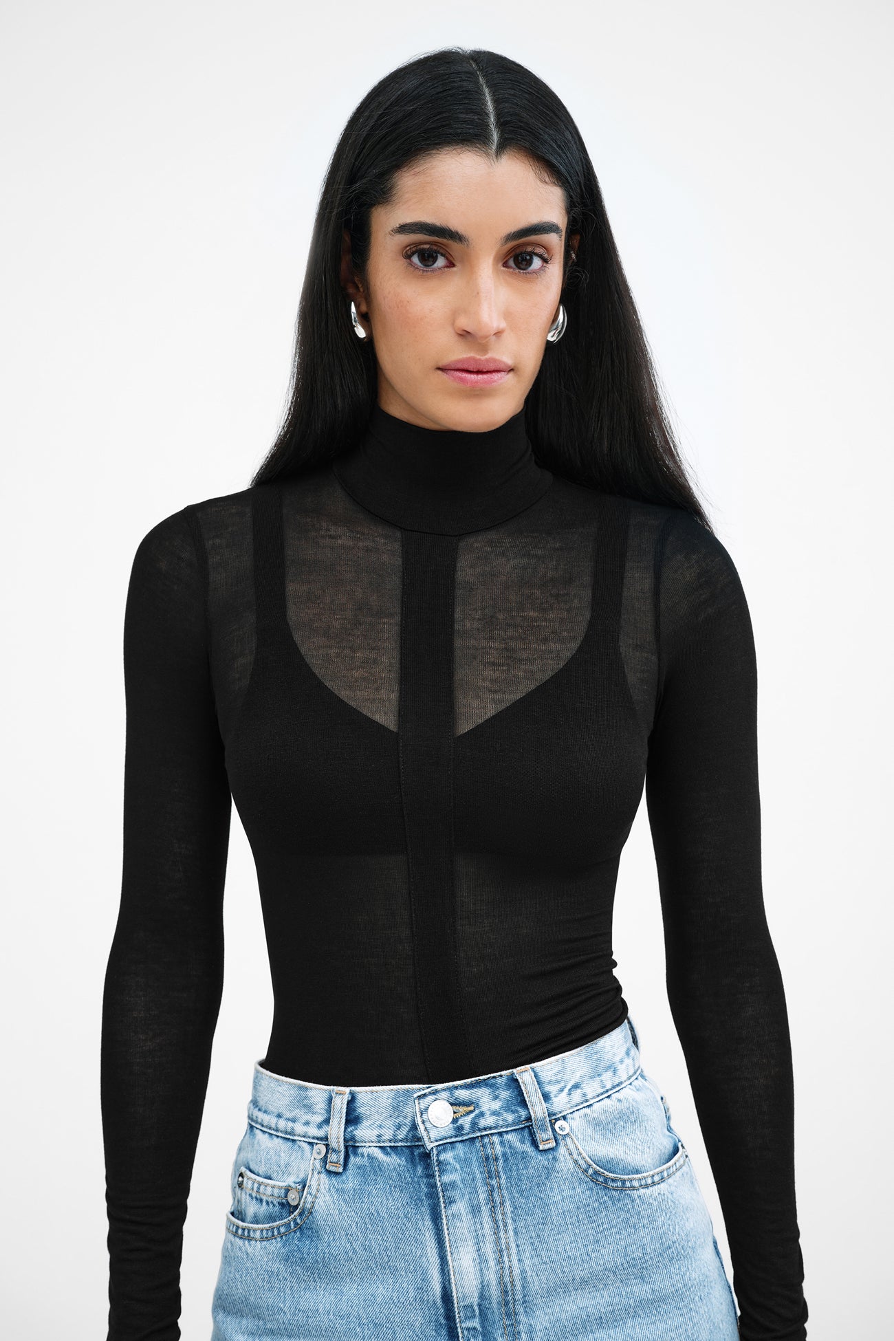 Women's Sheer European Jersey Turtleneck Top - Amsterdam Top
