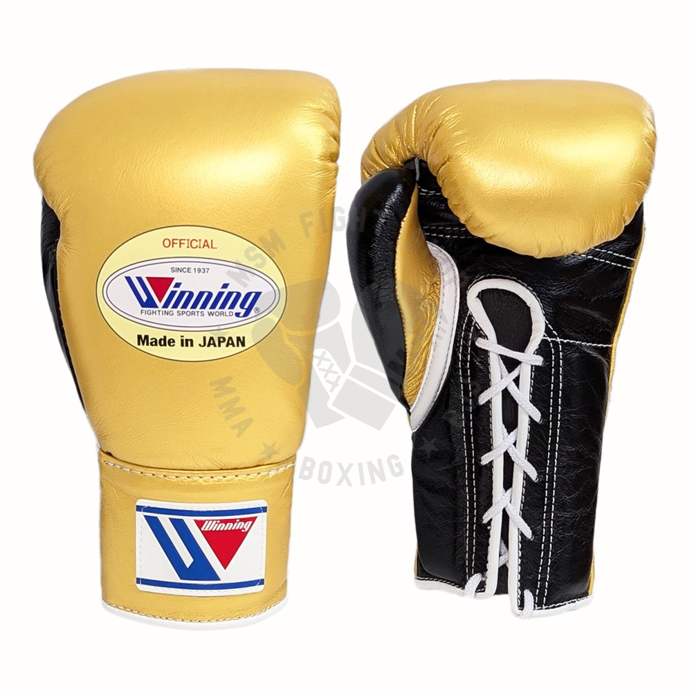 WINNING GLOVES PRO FIGHT CUSTOM LACE UP 10OZ GOLD/BLACK – MSM