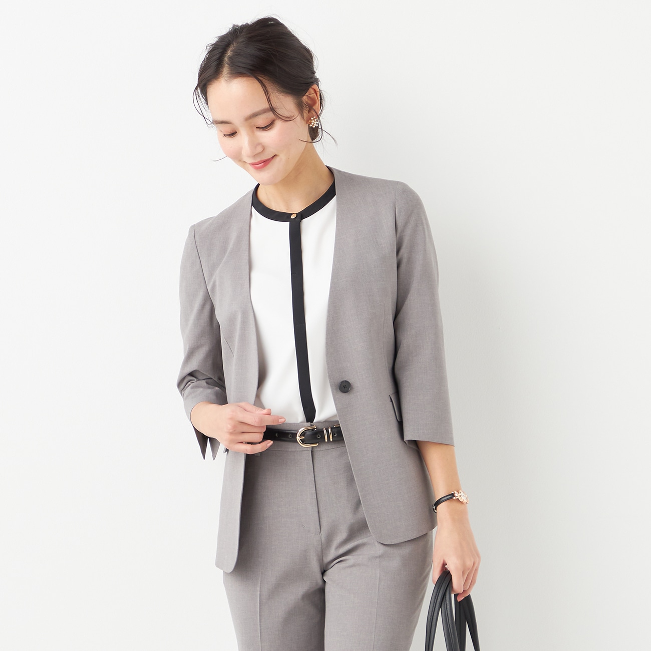 アウトレット]THE 3rd SUITS ノーカラージャケット 7分袖 無地