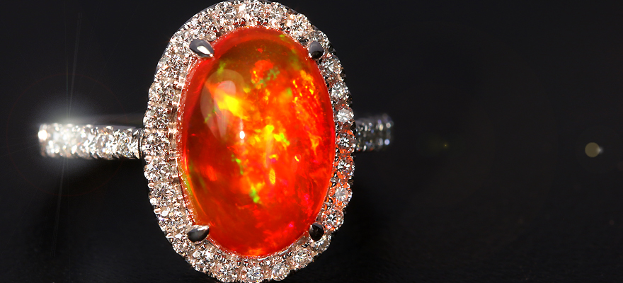 メキシコ産ファイアオパール 4.5ct ダイヤモンド プラチナ リング