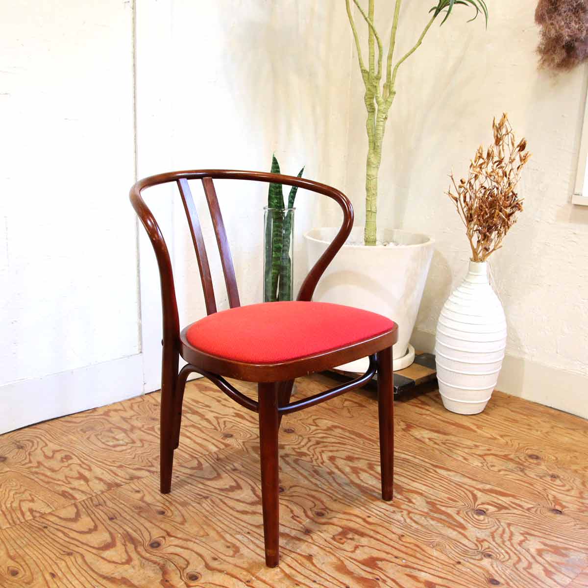 秋田木工 No.503 曲木ダイニングチェア 【3】IDC大塚家具取扱 中古 赤