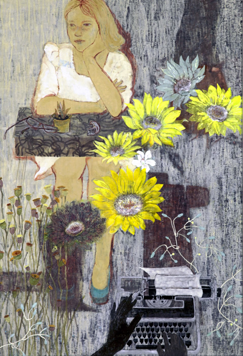 作品名 「フォルム(向日葵)」 岩絵の具 日本画 額入り】 作品名