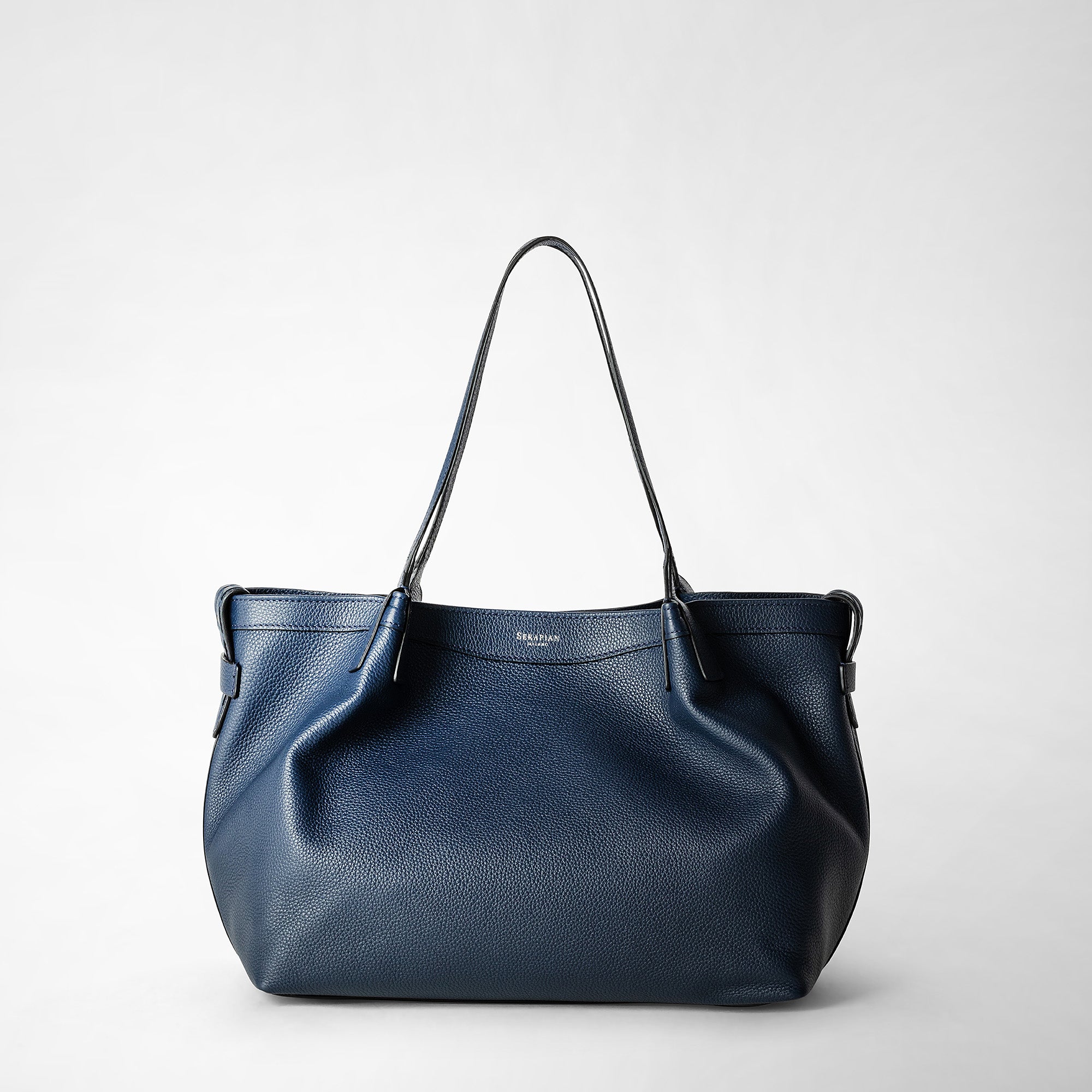 Small secret tote bag in rugiada leather navy blue