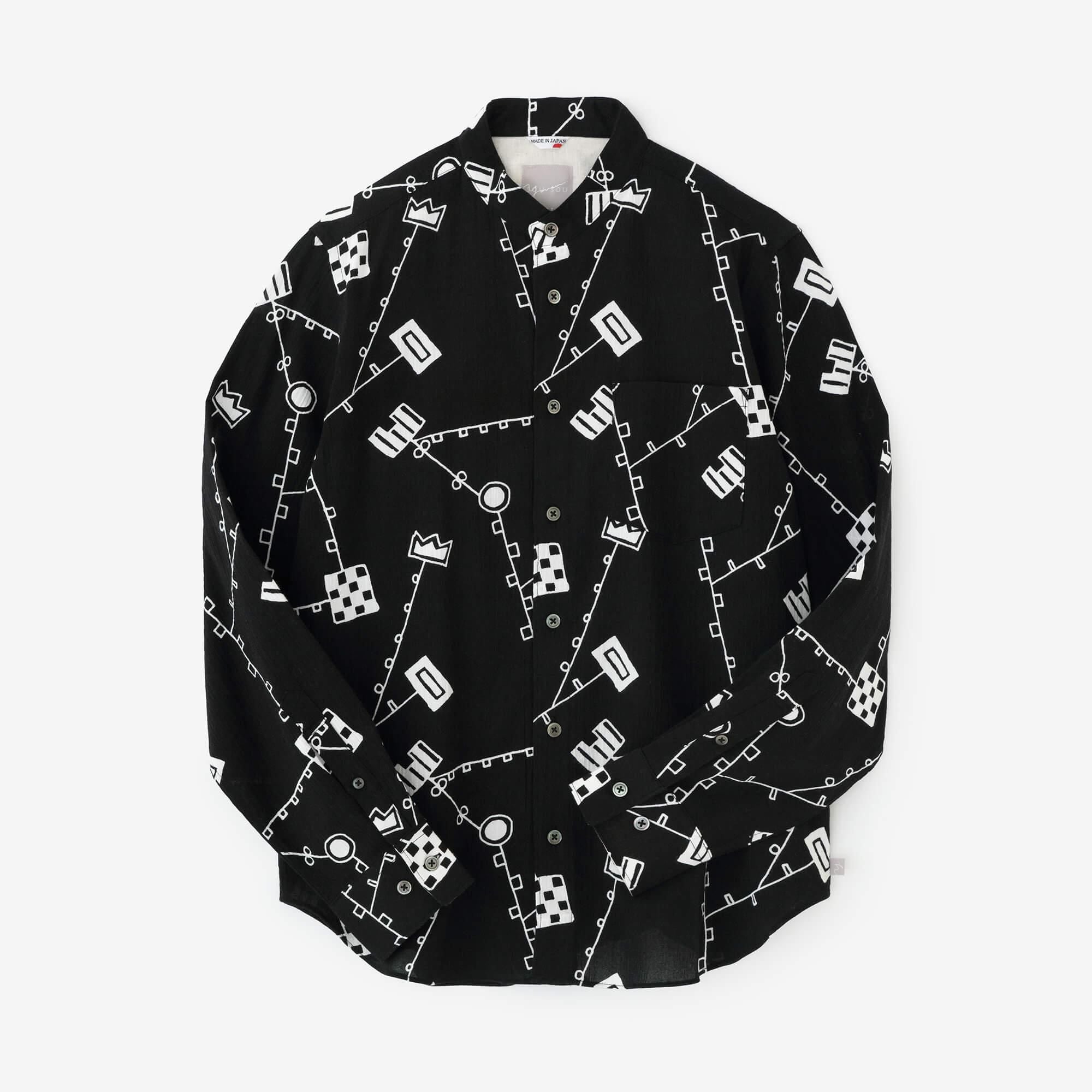 高島縮 20/20 スタンドカラーシャツ／から草あそび