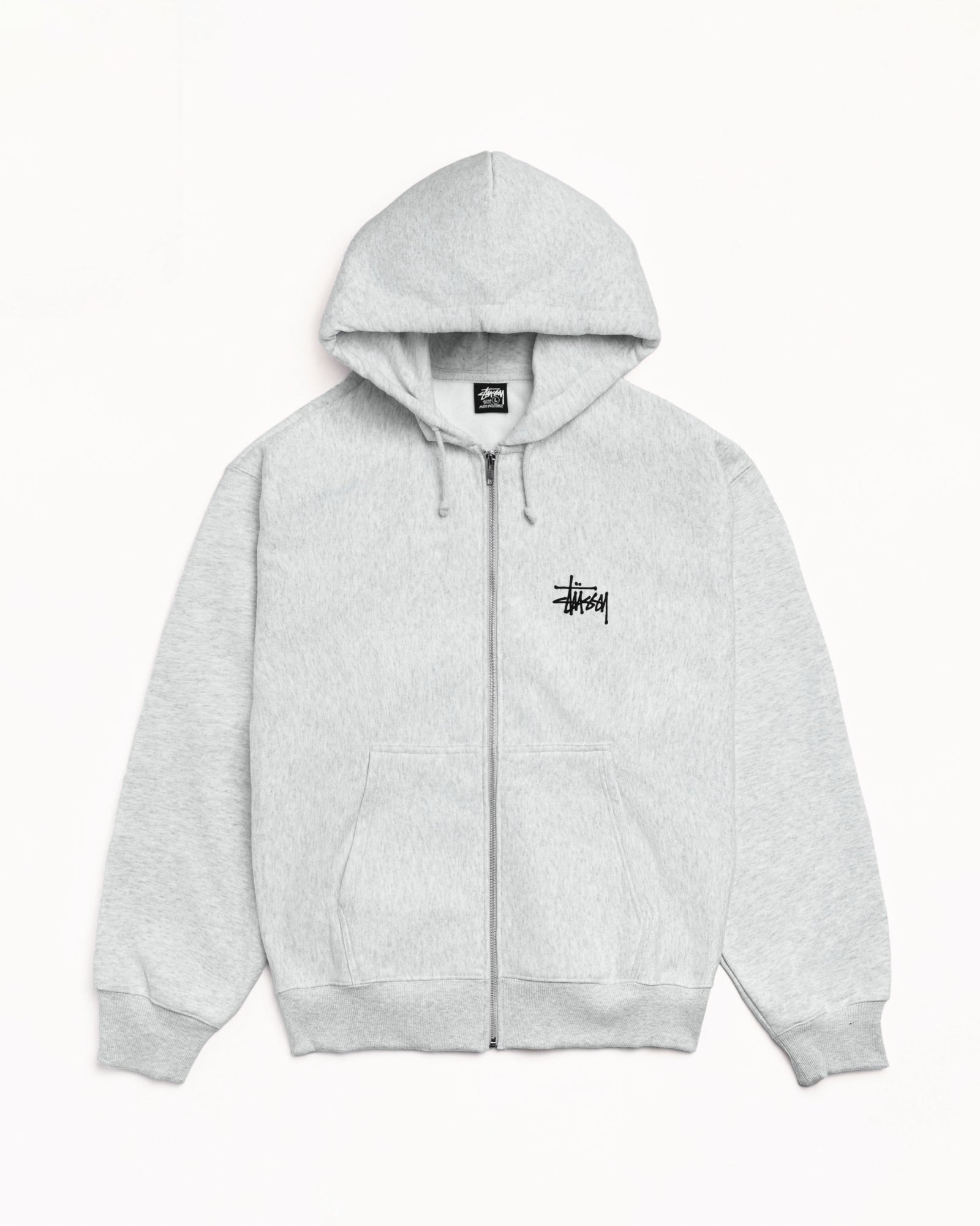 Basic Stüssy Zip Hoodie – Ash Heather | Sweats | Stüssy