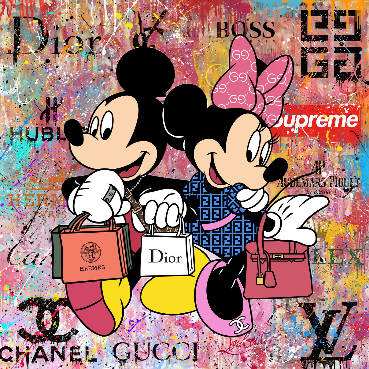Poster - Mickey and Minnie Graffiti Art Poster Luxury Brands Wall