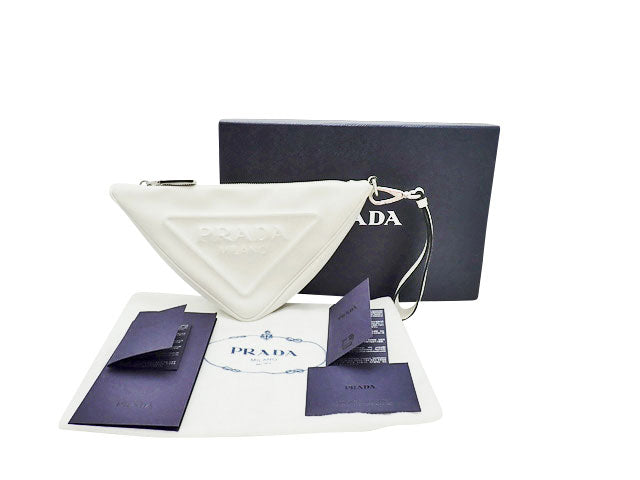 PRADA プラダ Triangle Leather トライアングル レザー Porch Clutch