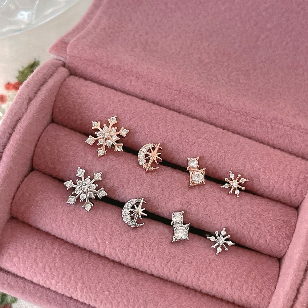 4個SET][サージカル]スノーウィンター 冬色 きらめきピアスセット