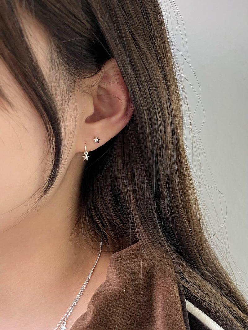 即納】[925 Silver]ミニスターワンタッチリングピアス 韓国