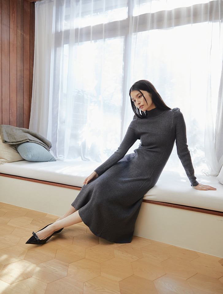 Edit Sheen パフスリーブハイネックニットワンピース | 人気レディース