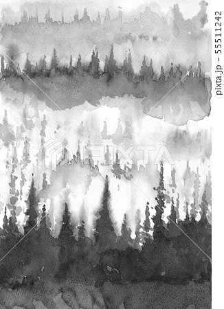 風景画 森 水墨画風 モノトーンのイラスト素材 [55511242] - PIXTA