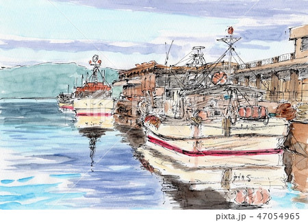 風景 船 水彩画 漁船の写真素材 - PIXTA