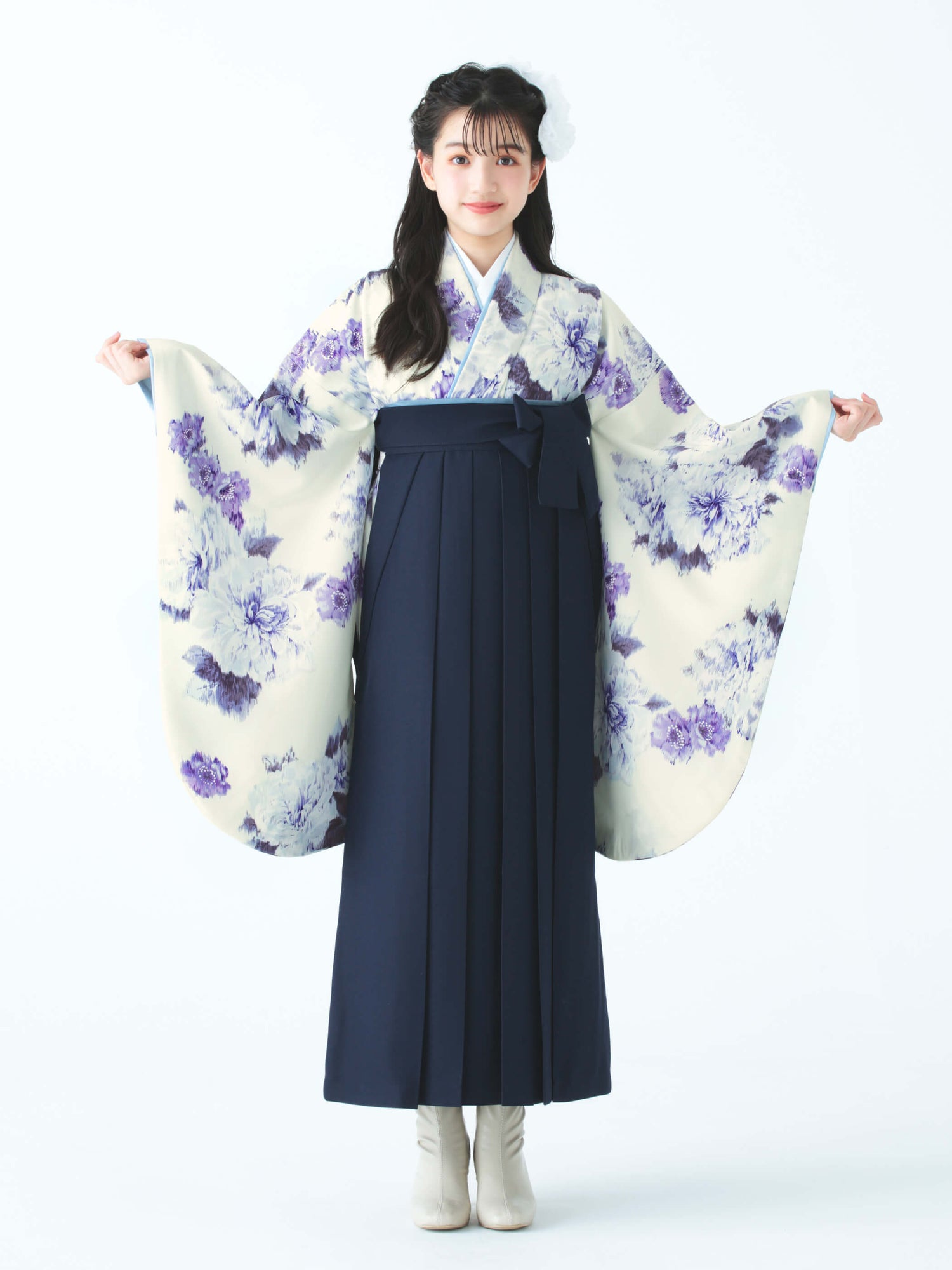 C0025 絣芍薬/スモークブルー | 卒業式小学生袴レンタル | tententen