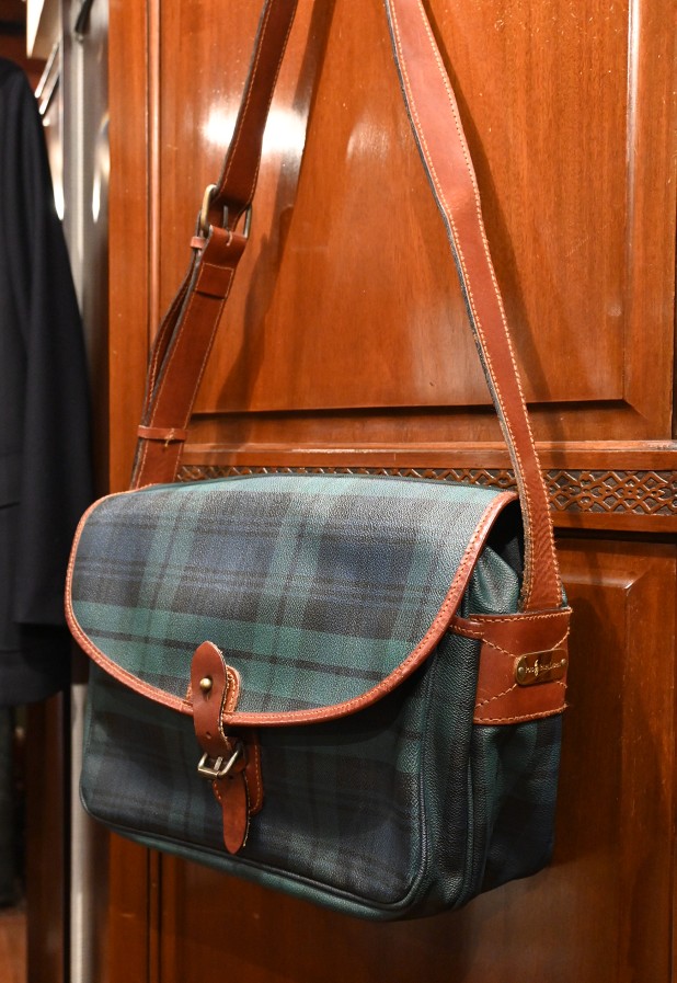 USED 90s ポロラルフローレン PVC×レザー ブラックウォッチ柄の