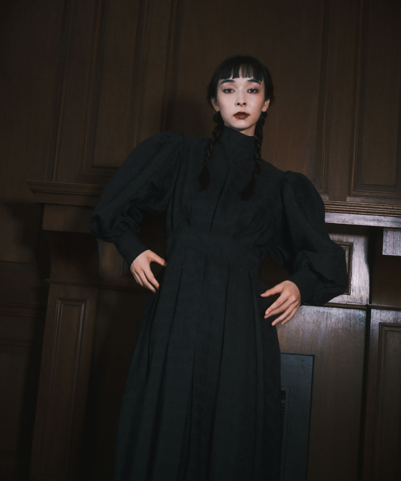 ≪通常販売≫【THE DRESS #50】high neck tuck jacquard onepiece