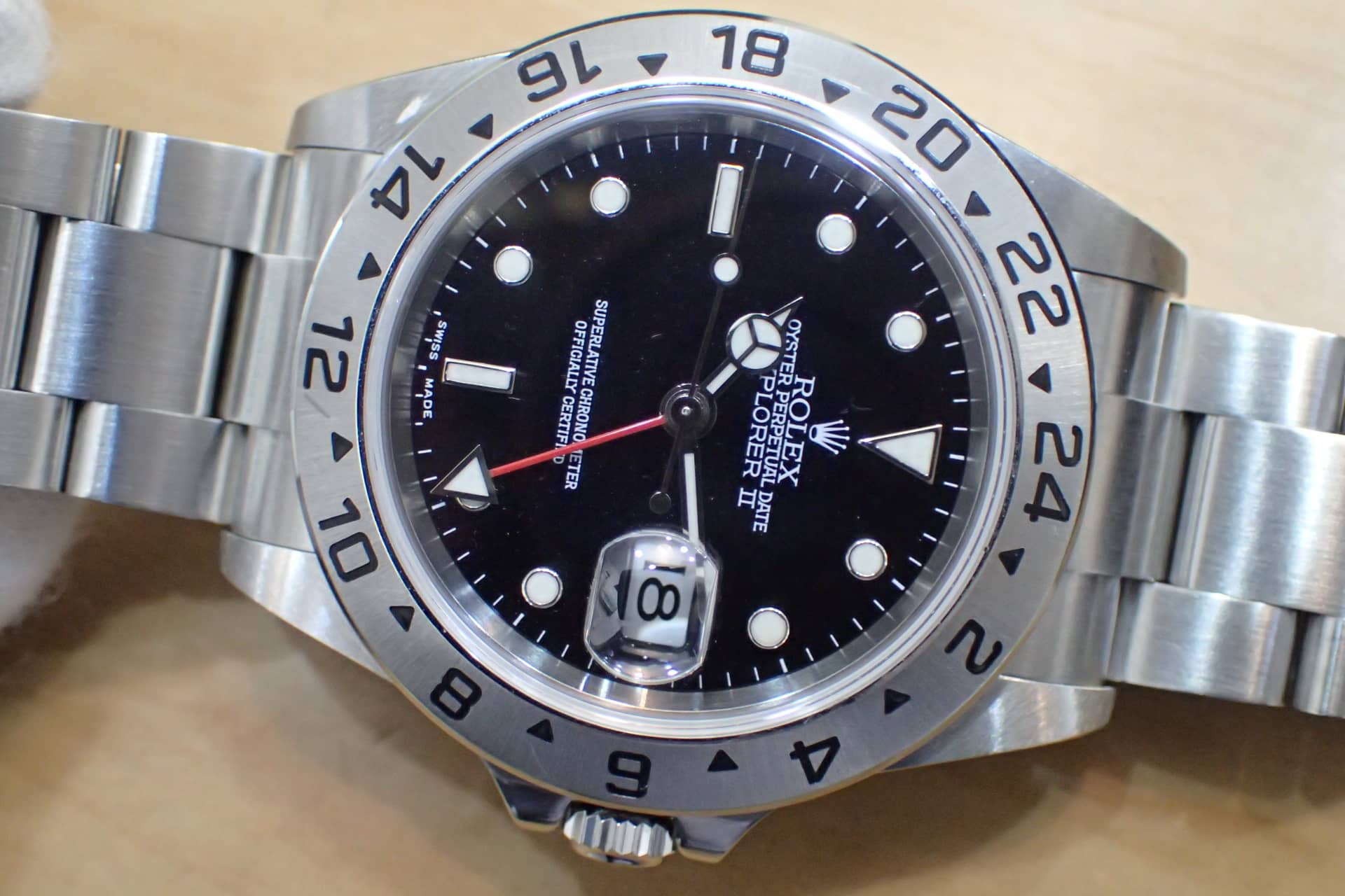 中古品【ROLEX】ロレックス エクスプローラーⅡ Ref.16570 黒文字盤/D