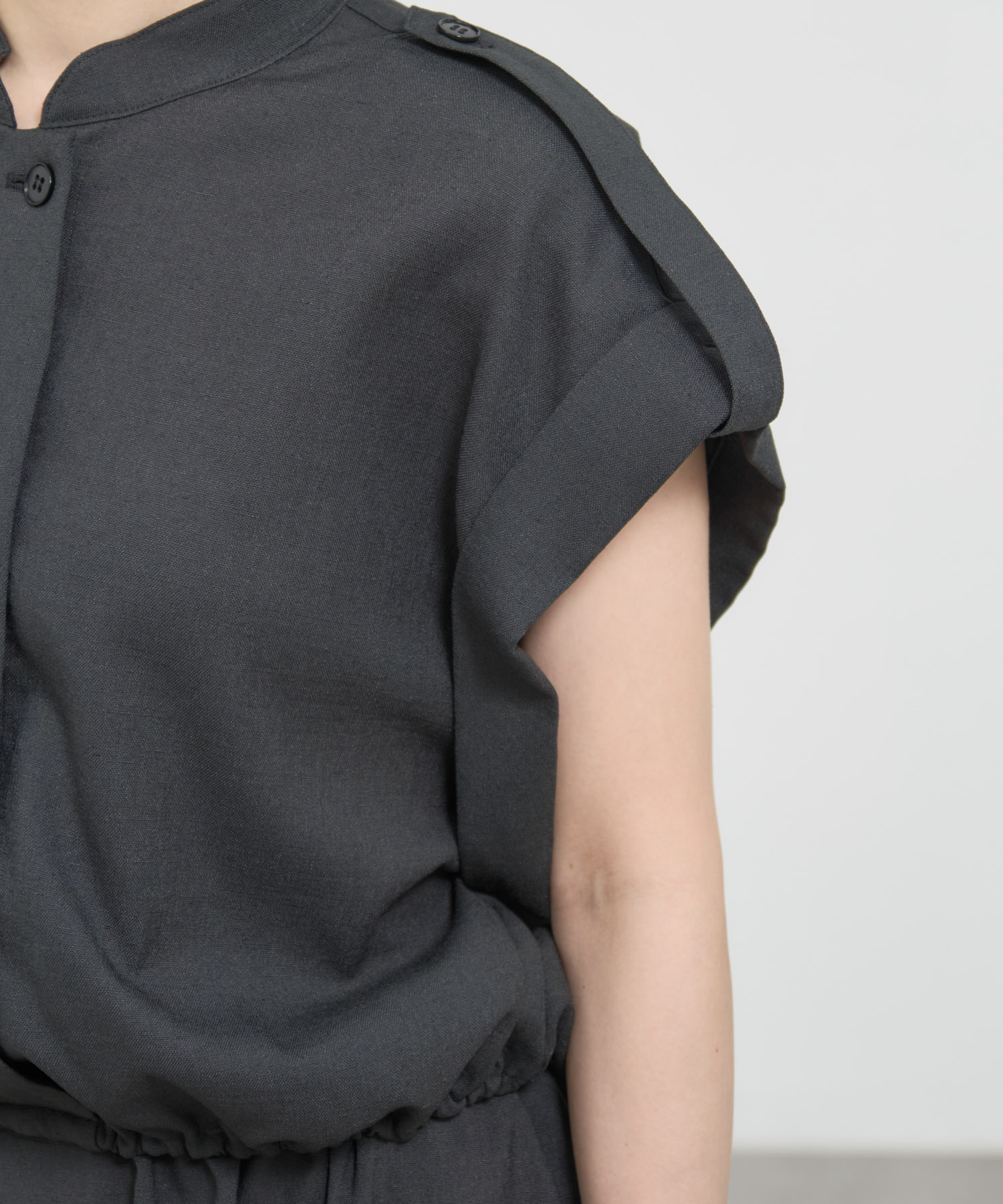 Stand Collar Weist Gather Blouse(FREE DARK GREY): THE TOKYO