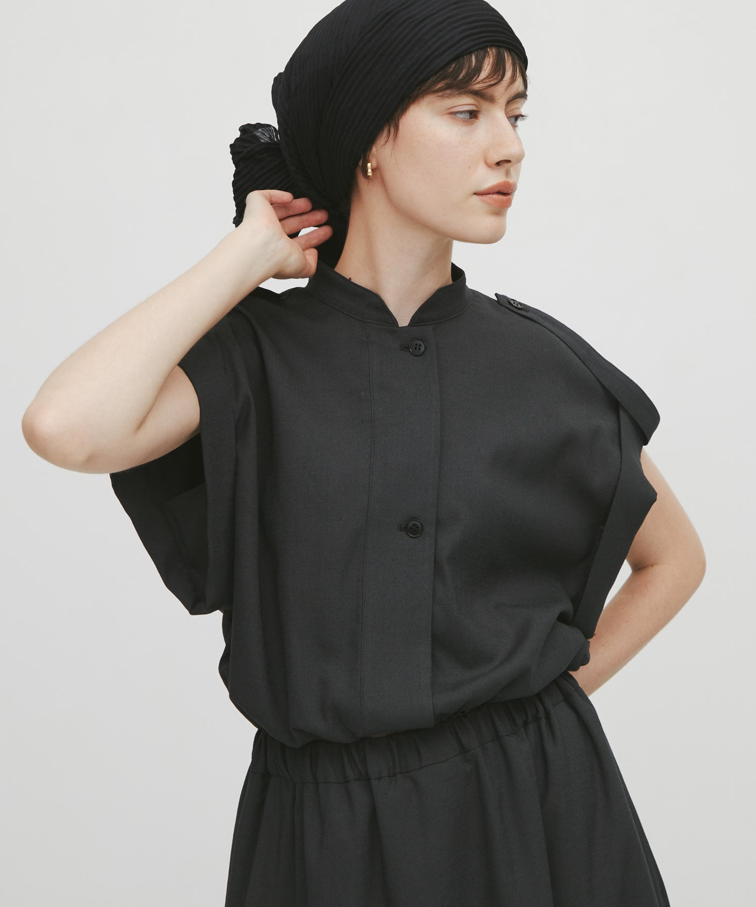 Stand Collar Weist Gather Blouse(FREE DARK GREY): THE TOKYO