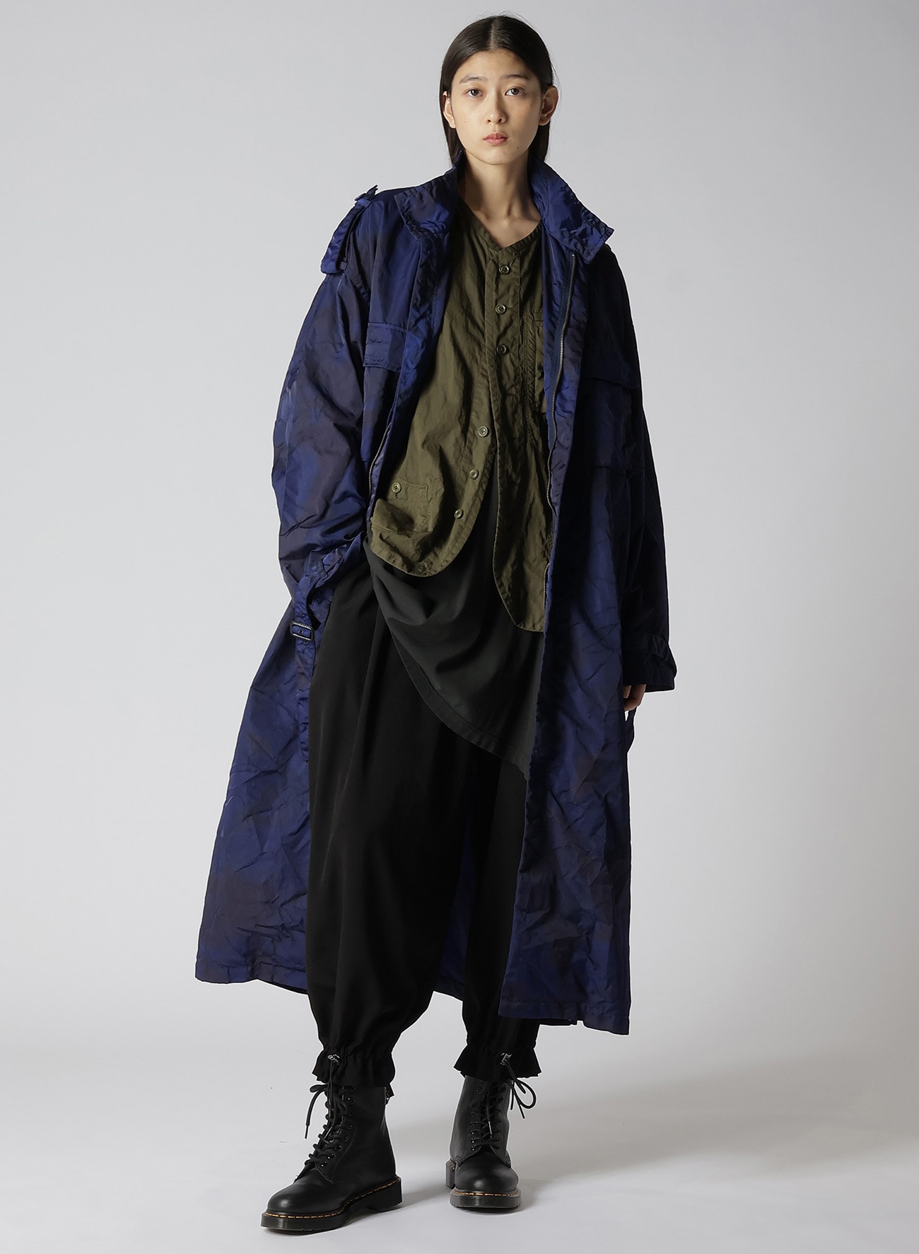 SPECK DYED NYLON CROSS MILITARY DRESS SHIRT(XS NAVY): Vintage