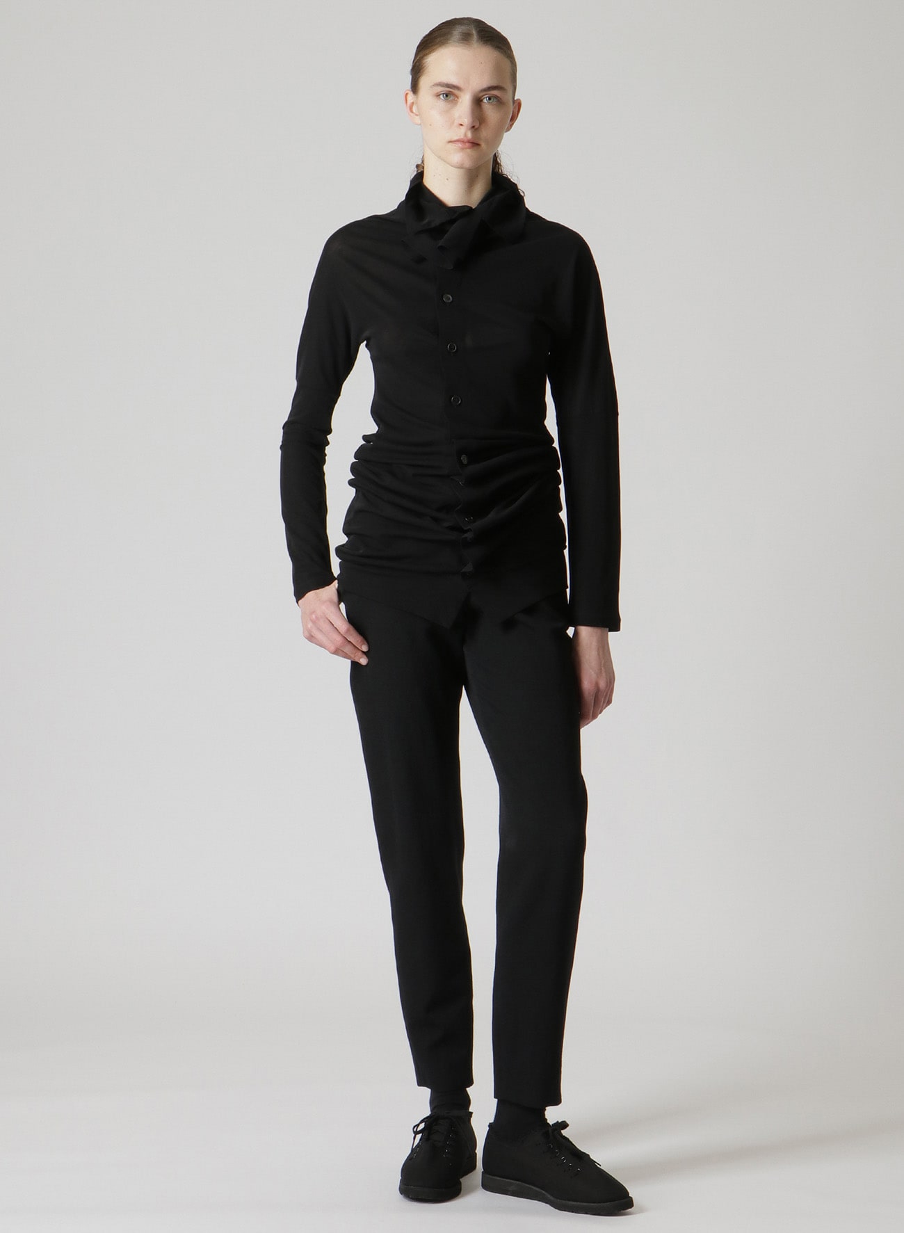 COSMORAMA COTTON DRAPED LONG SLEEVE BUTTON-UP TURTLENECK TOP(S