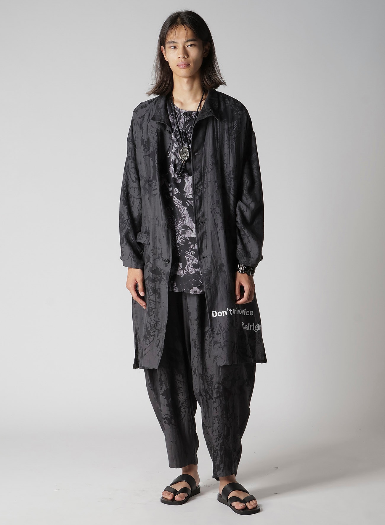 JACQUARD PATTERN MESSAGE PRINTED STAND JACKET(M Black): Yohji