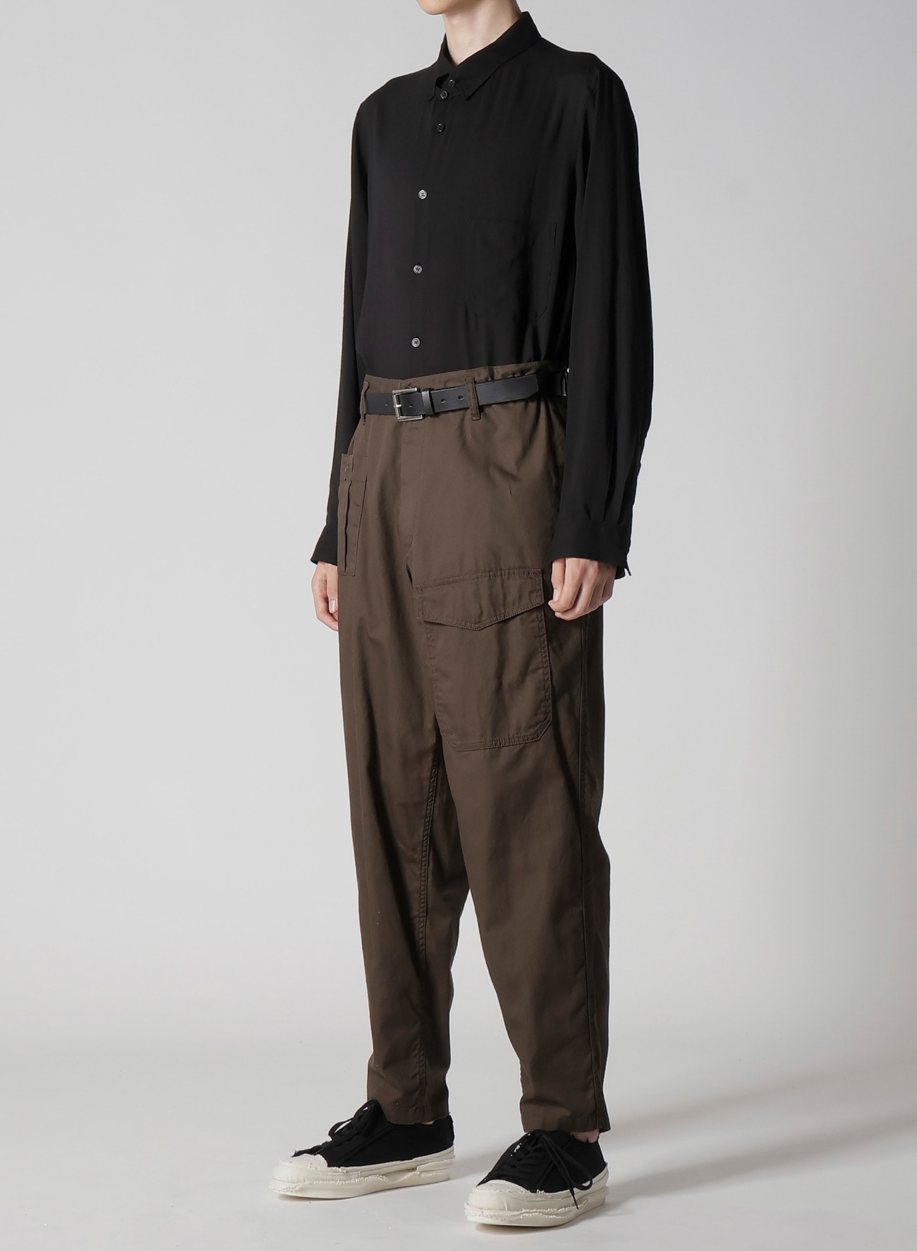 BLACK SCANDAL OXFORD NO-TUCK WAIST STRING WORK PANTS(M Dark Brown