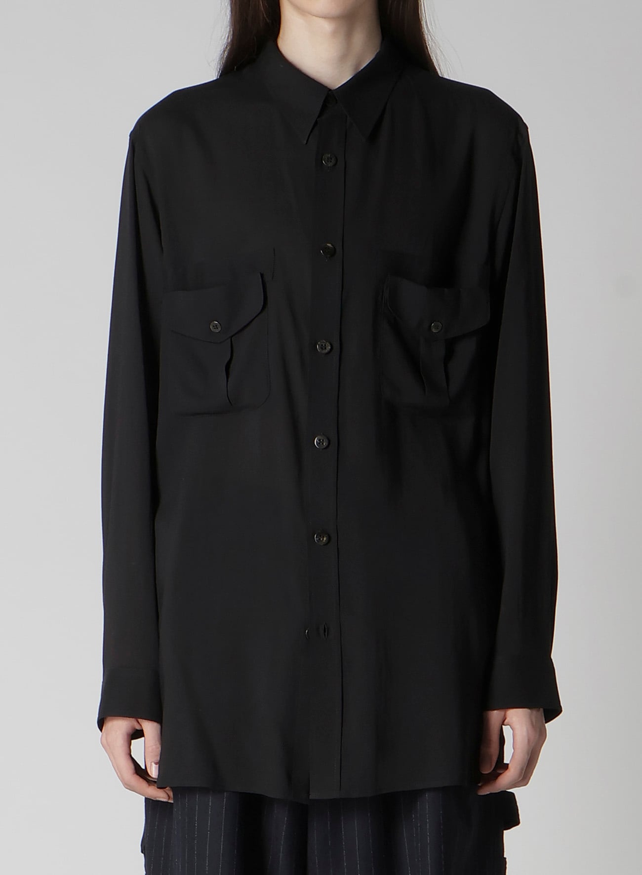 CELLULOSE LAWN DOUBLE-POCKET SHIRT(S Black): Soldes｜THE SHOP