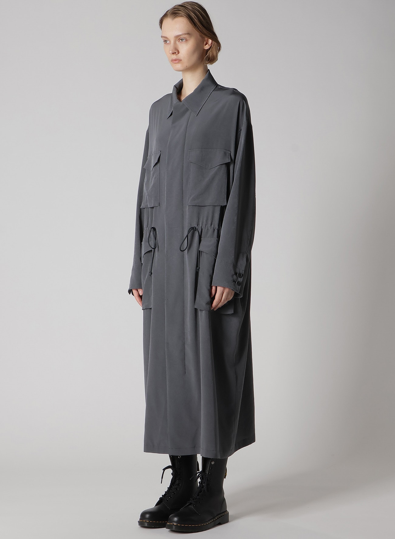 CREPE de CHINE 4-POCKET LONG DRESS(XS Khaki): Y's｜THE SHOP YOHJI