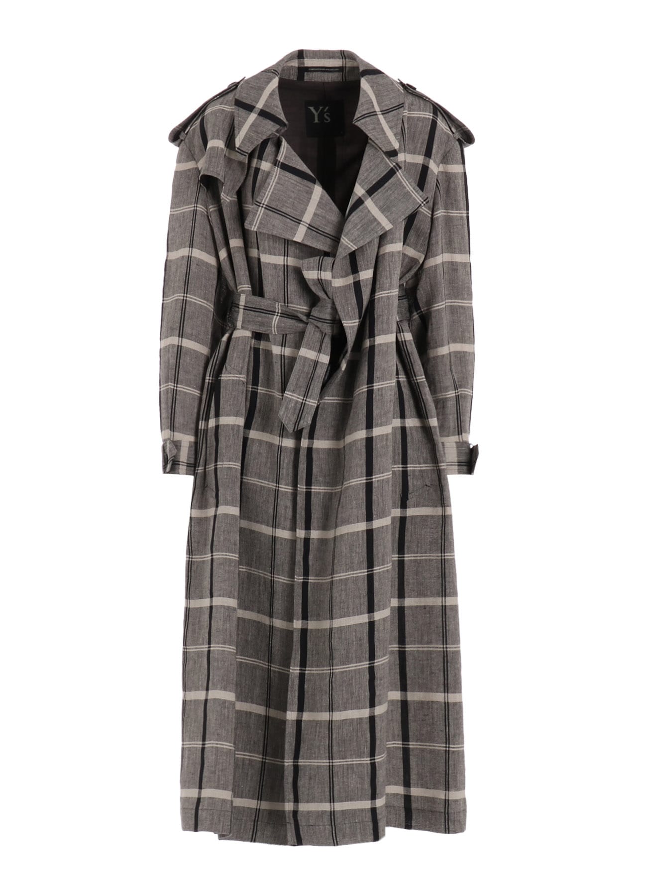 LINEN/NYLON PLAID TRENCH COAT(XS Grey): Vintage｜Special Price