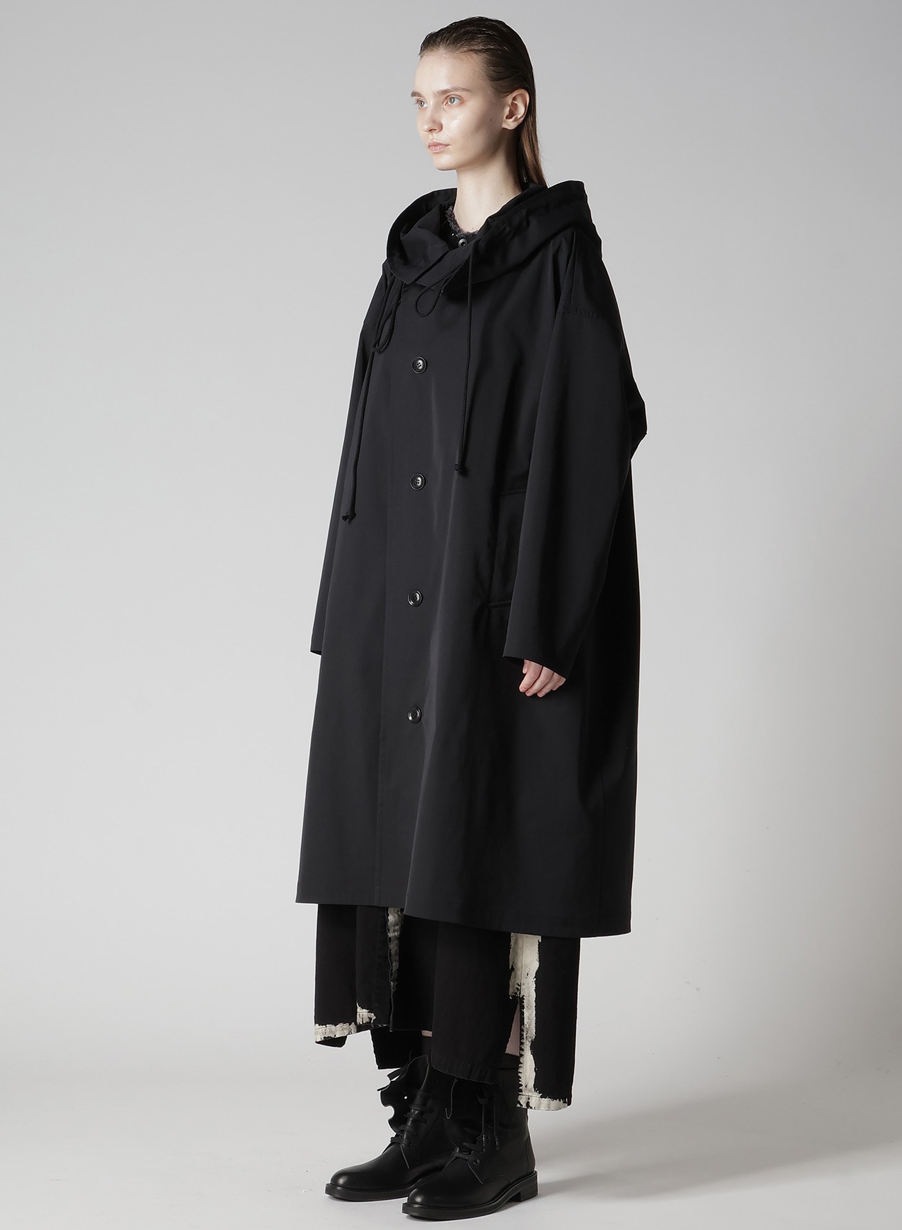 PE TWILL WATER REPELLENT HOODIED COAT(XS Black): Y's｜THE SHOP