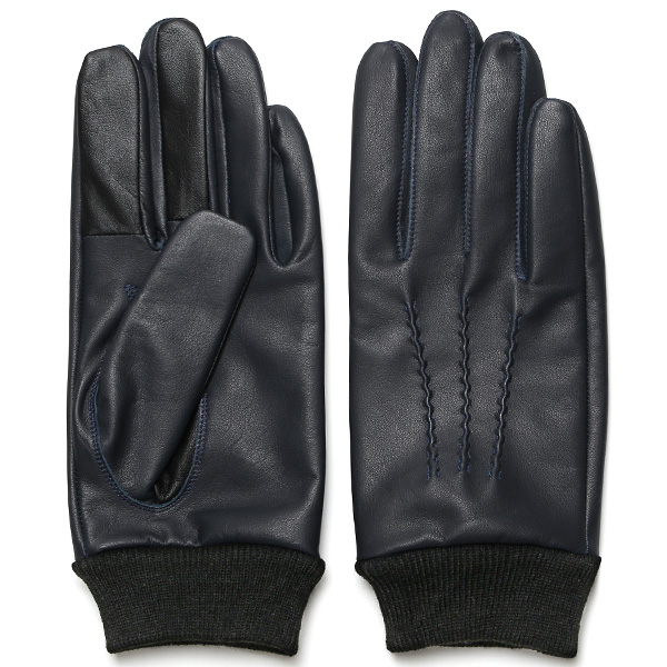 東京ヒマワリ / 佐々木手袋 メンズ 牛革 三本山革手袋 リブ付き ネイビー