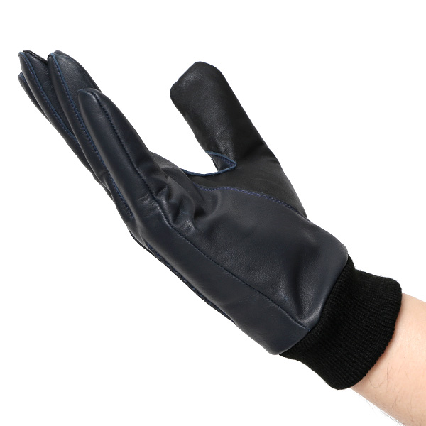 東京ヒマワリ / 佐々木手袋 メンズ 牛革 三本山革手袋 リブ付き ネイビー