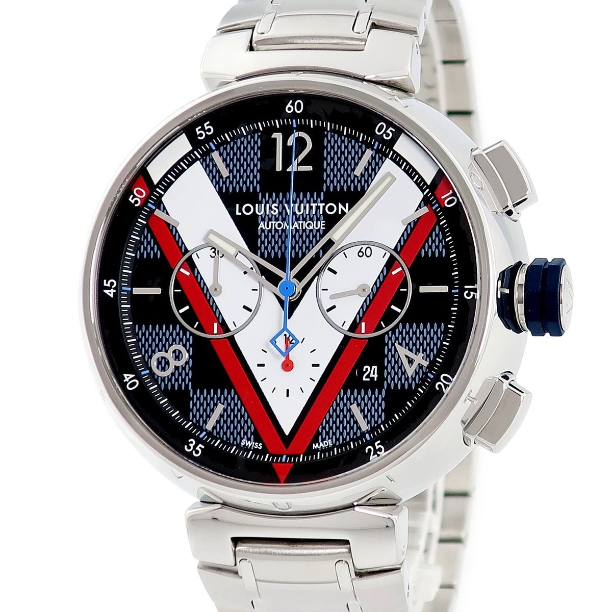 ルイヴィトン LOUIS VUITTON タンブール クロノグラフ ダミエ コバルト