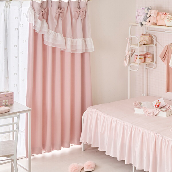 楽天市場】リボンフロッキーレースカーテン（幅100×丈133・2枚組）｜姫