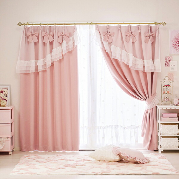 楽天市場】ティアラリボン2WAY遮光カーテン（100×185）/ピンク｜ 姫系
