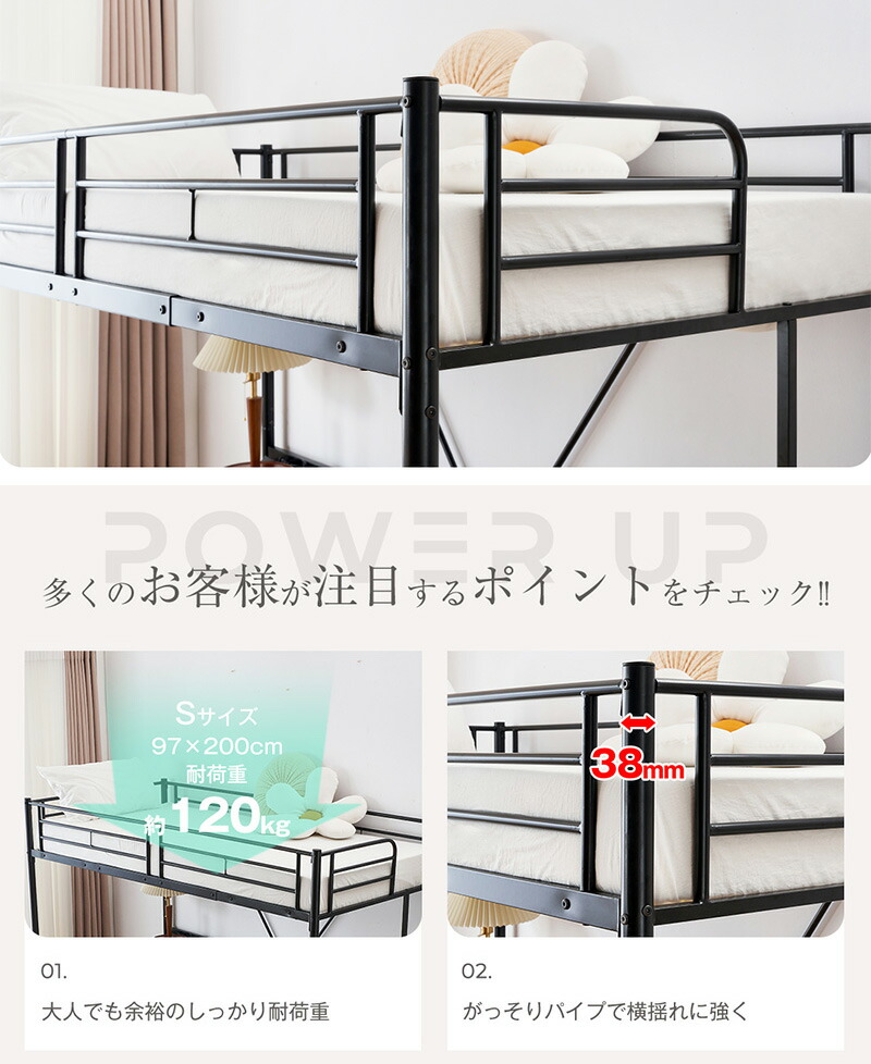 楽天市場】【5の日☆全品P5倍!】ロフトベッド パイプベッド シングル