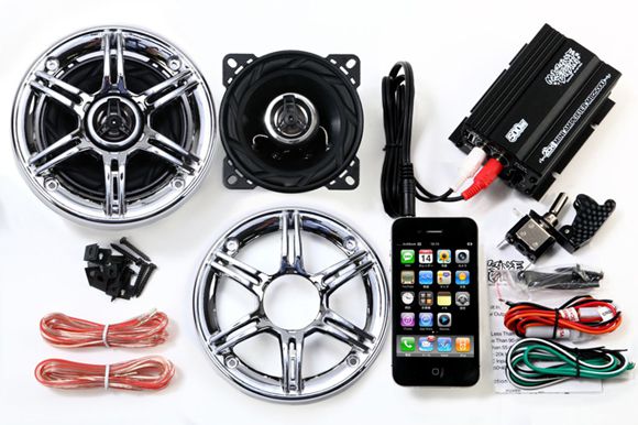 楽天市場】オーディオ スピーカー バイク メッキ 防水 4発 4ch アンプ
