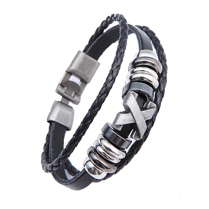 楽天市場】エックス3連ラップブラックレザーブレスレット 黒革 黒い皮