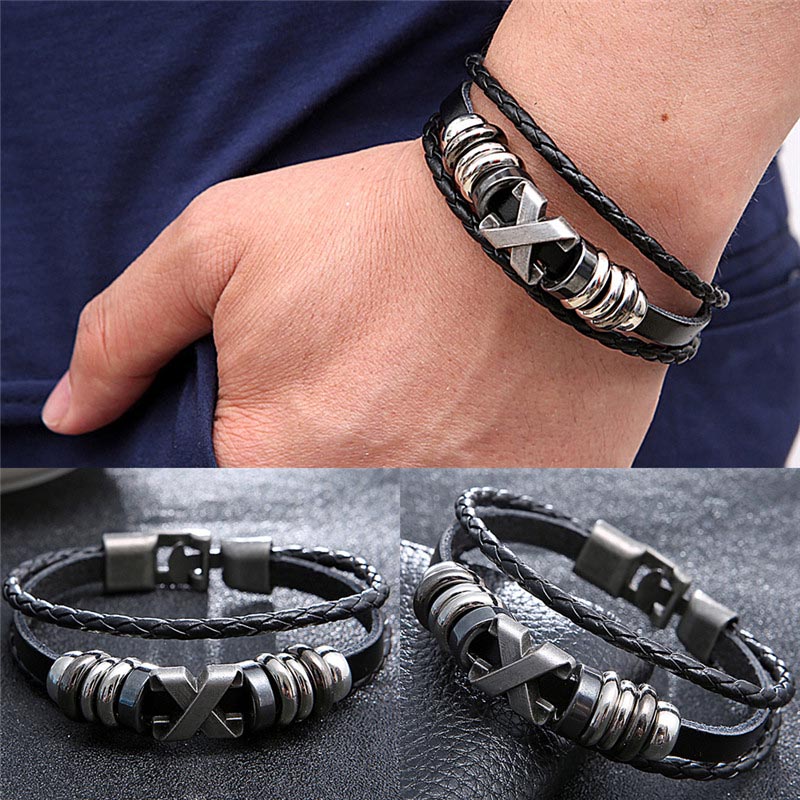 楽天市場】エックス3連ラップブラックレザーブレスレット 黒革 黒い皮