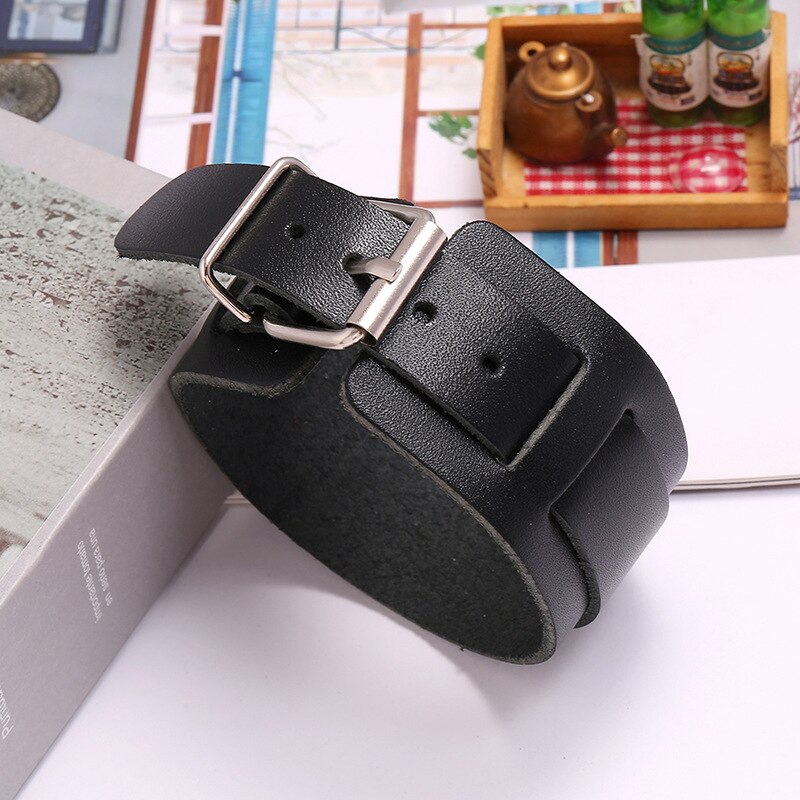 楽天市場】ブラックレザーバックルブレスレット 黒色 手首 ワイド 幅