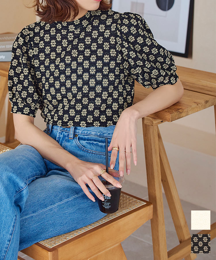 楽天市場】 花柄 モックネック トップス 半袖 レディース レース