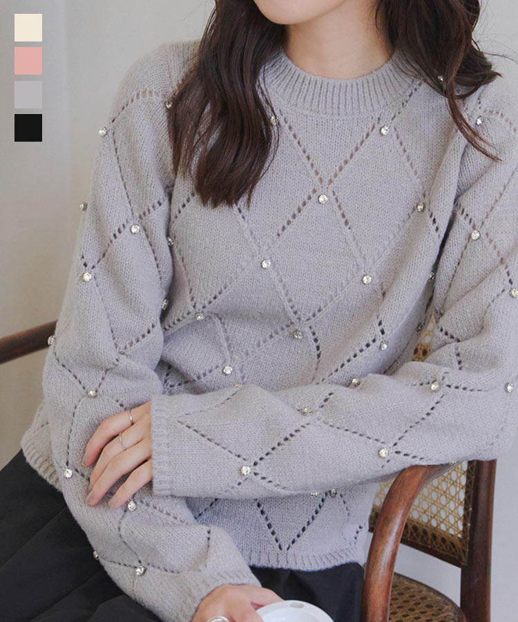 楽天市場】ダイヤ柄ビジューニットトップス レディース 20代 30代 40代