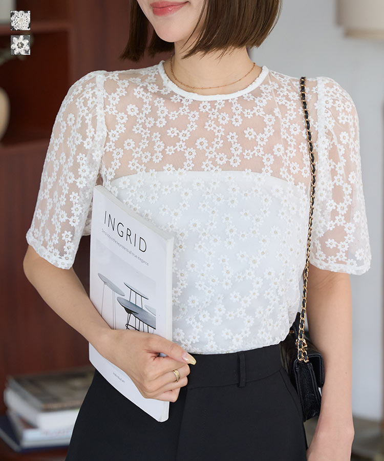 楽天市場】花柄 刺繍 シアー ブラウス [C7523] レディース 20代 30代