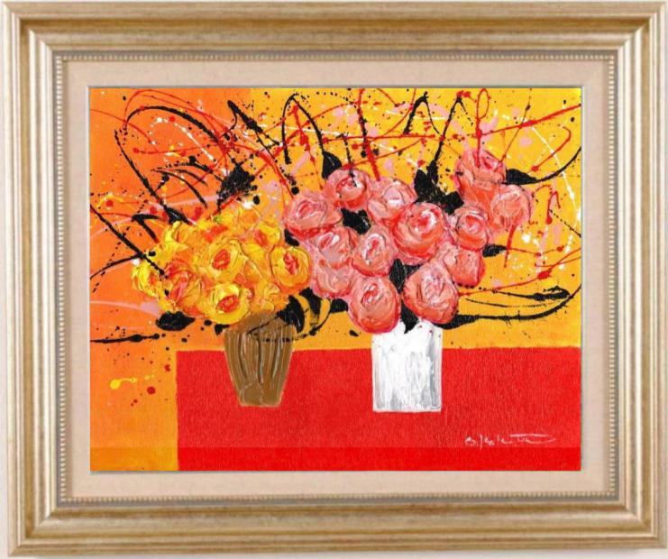 楽天市場】柿田治 赤と黄色の薔薇の花 花 絵画 薔薇 静物画 油絵 一点