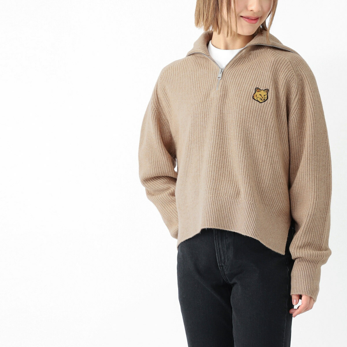 楽天市場】メゾンキツネ MAISON KITSUNE ハーフジップニット ベージュ