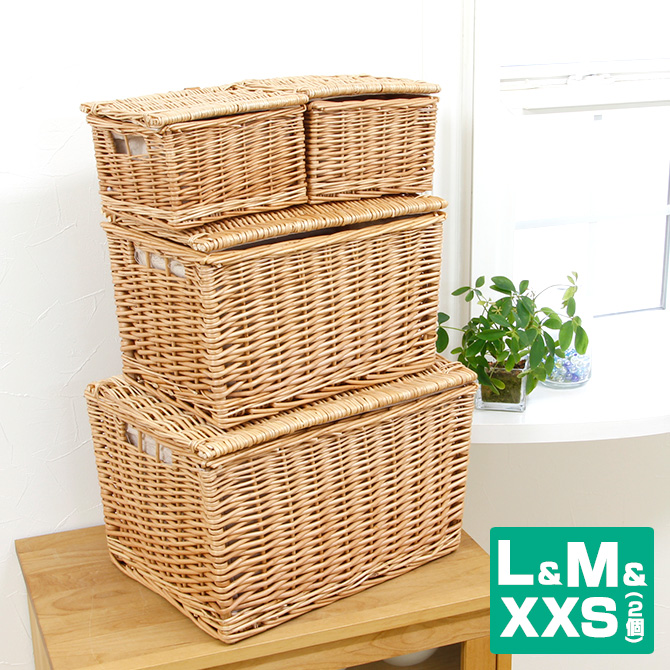 楽天市場】ふた付き かご 収納 バスケット XXS 2個 M L 4個セット内